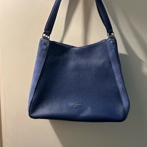 Kate Spade Bag, denim blue color with suede side gussets. Double handles